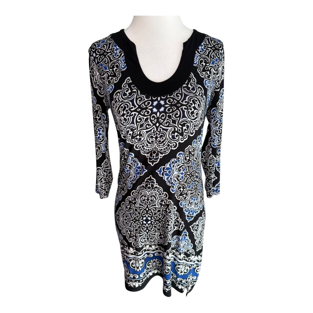 White House Black Market Dress XXS Black Blue‎ White Paisley Print
